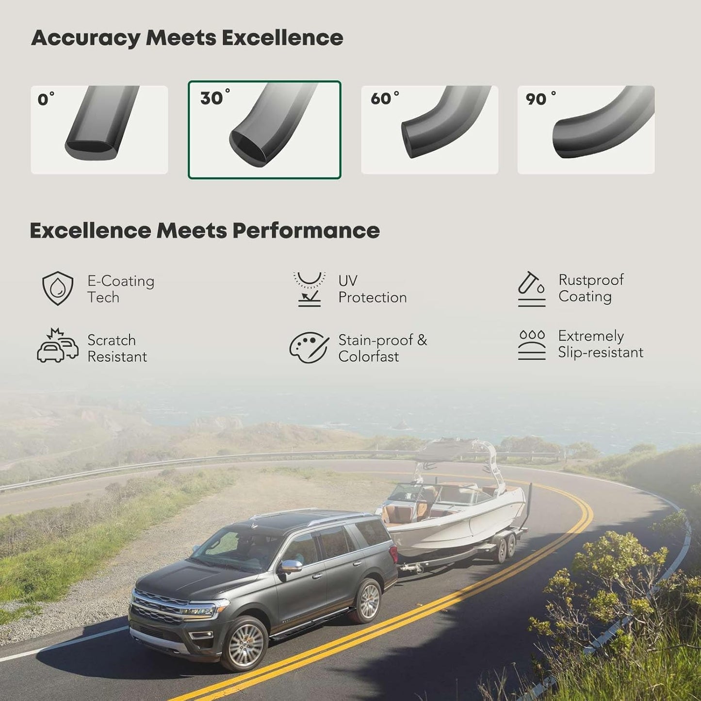 YHTAUTO 5" Running Boards Side Steps Fit Chevy Silverado & GMC Sierra 1500/2500 HD/3500 HD 2019-2024, Extended Cab, Oval Bent Ends Carbon Steel Black Powder, Wheel to Wheel Truck Cab Side Step Rails
