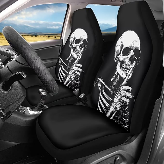 ELEQIN Goth Skull Universal High Back Fashion Car Seat Covers for Car Truck Suvs,sedans,Vehicles,Airbag Compatible Front Car Seat Covers 2 Pack