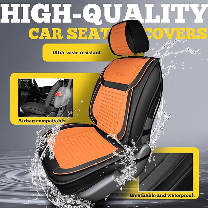 LINGVIDO Full Set Car Seat Covers, Faux Nappa Leather, Airbag Compatible and Waterproof Protectors for Sedans SUVs, Breathable Interior for Active Families, Pets, and Commuters (5 Seats, Black/Brown)
