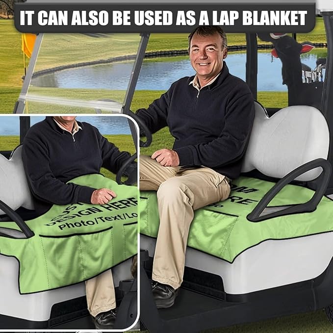 Biyejit Golf Cart Seat Covers with 4 Pockets Golf Cart Seat Towel Blanket Fits 2-Seat Golf Carts, Golf Cart Accessories