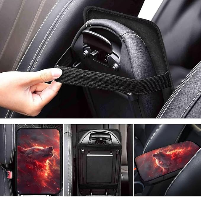 Red Wolf Armrest Pad Cover for Cars Arm Rest Cushion Pads Car Center Console Cushion Non Slip Car Accessories Car Xmas Decoration