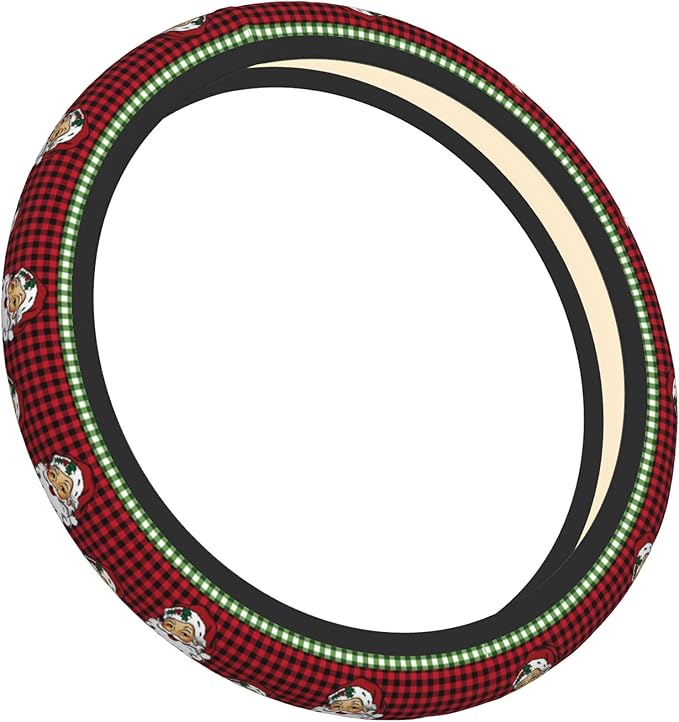 Christmas Steering Wheel Cover Women Men Elastic Stretch Soft Car Santa Wheel Protector Universal Breathable No-Slip Car Accessories for Truck Van SUV Auto Fit 14-15 Inches