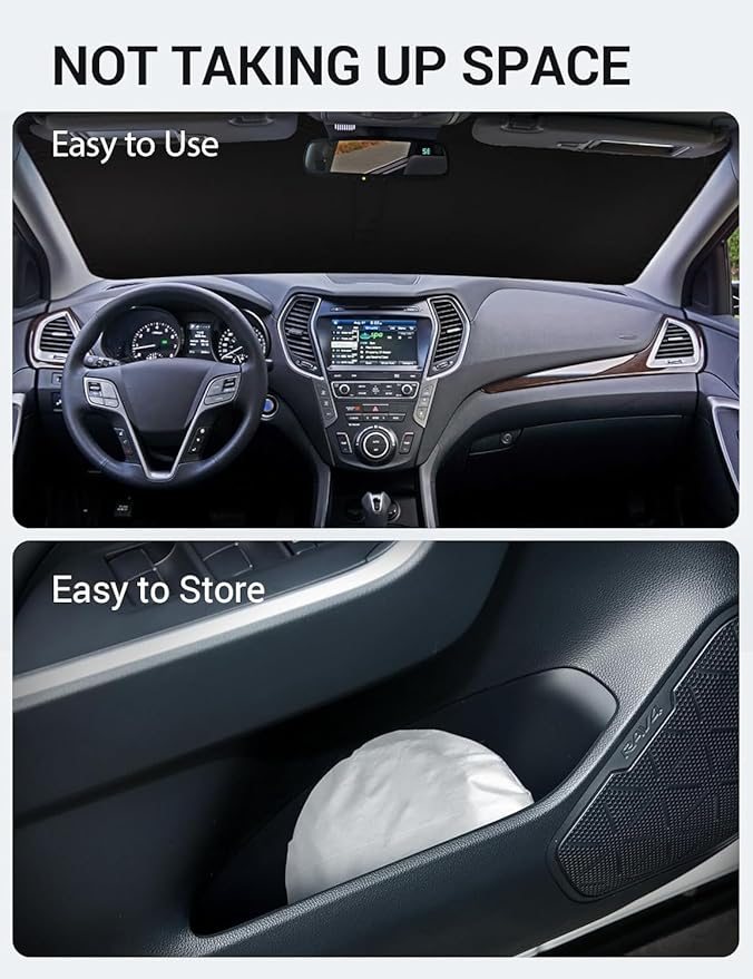 Proadsy 2026 Upgrade Windshield Sun Shade Custom Fit 2013-2018 Santa Foldable Front Sunshade Protector Sun Visor Blocks UV Rays Keep Car Cooler