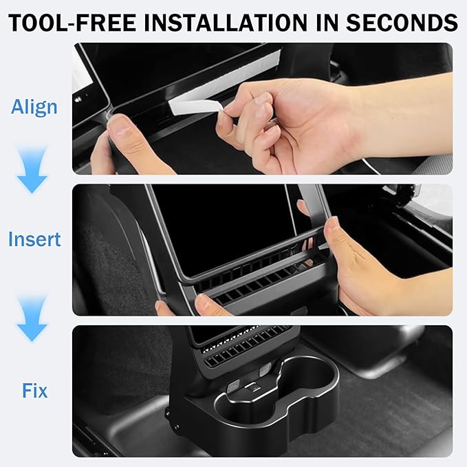 Rear Cup Holder for Tesla Model Y Juniper 2026/ Model 3 Highland 2025 2026, Rear Center Console Cup Drink Holder, No Drilling, Anti-Slip & Secure Fit Accessories for Model Y Juniper Back Seat