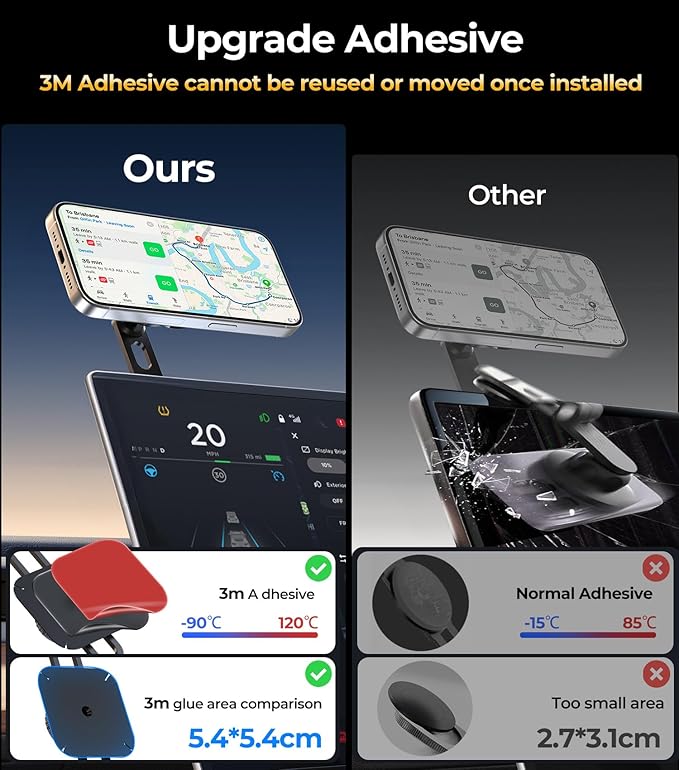 Tesla Phone Mount Charger for iPhone MagSafe 【Hidden Foldable Design】 15W Wireless Charging, Universal Car Magnetic Dashboard Phone Holder, Tesla Model 3/Y/Cybertruck Accessories