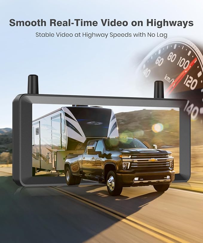 AUTO-VOX Wireless RV Backup Camera: 30Min Plug and Play Setup, Smooth Live View Even Past 60ft, 7.2" 1080P DVR Monitor, Super IR Night Vision Back up Camera Works with Pre-Wired RV, 5th Wheel, Trailer