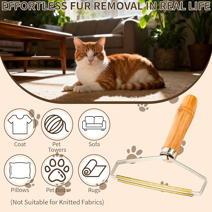 Pet Hair Remover Special Cat and Dog Hair Remover Multi Fabric Edge and Carpet Rake Scraper Dog Hair Remover for Rugs, Couch and Pet Towers(Copper and Stainless Steel, 1PCS)
