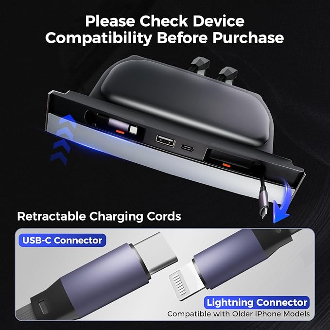 Upgrade USB Charger Hub for Tesla Model Y&Model3, 4-Ports Center Console Retractable Phone Charger,for Model Y/3 Accessories 2024 2023 2022 2021 (Not Compatible with Model 3 2024)