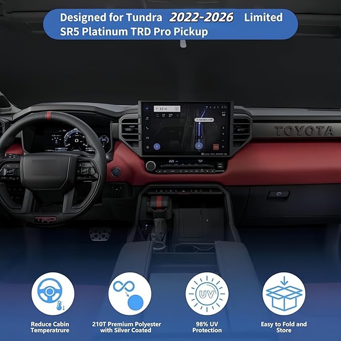 Custom Fit Toyota Tundra 2026-2022 Windshield Sun Shade, Front Window Sunshade for Tundra TRD Pro, Limited, SR5, Platinum, Foldable Sun Visor UV Protector Heat Shield Window Screen Cover Keep Car Cool