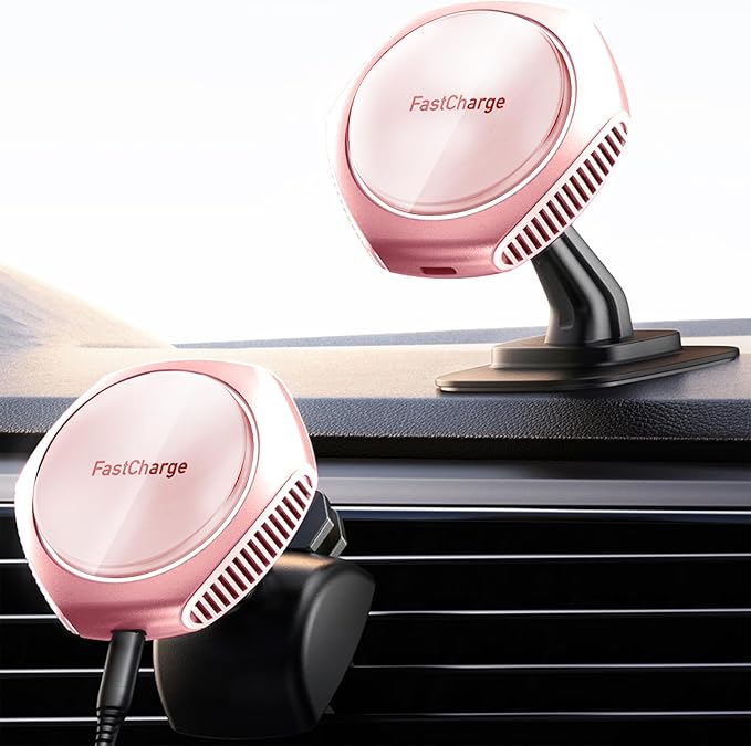 JOYMASS for MagSafe Car Mount Charger, 15W Fast Charging Magnetic Wireless Car Charger Phone Holder Mount Fits iPhone 15 Pro Max Plus 14 13 12 Mini MagSafe Case - Pink