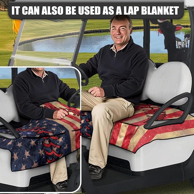 Biyejit Golf Cart Seat Covers with 4 Pockets Golf Cart Seat Towel Blanket Fits 2-Seat Golf Carts, Golf Cart Accessories