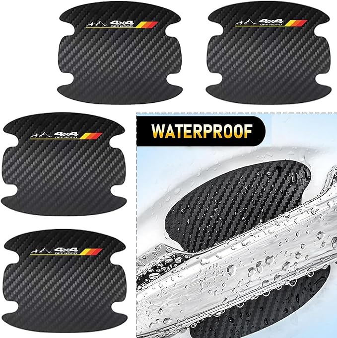 8PCS Stylish Mountain Car Scratch Protectors, Tri-Color 3 Colors Carbon Fiber Paint Guard Cover, Personalized Door Handle Protector