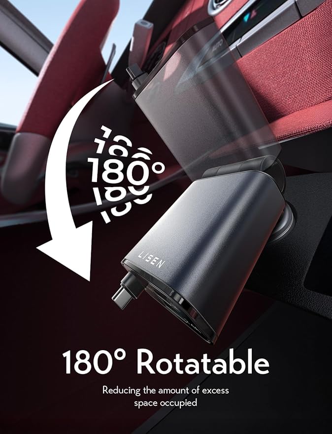 LISEN Retractable Car Charger USB C, [Upgraded 72W Max] Car Accessories for F150/Jeep Gadgets Gifts for Men Women, Valentine Gifts for Men Him Her Car Charger for iPhone/Android Truck RV Electronics
