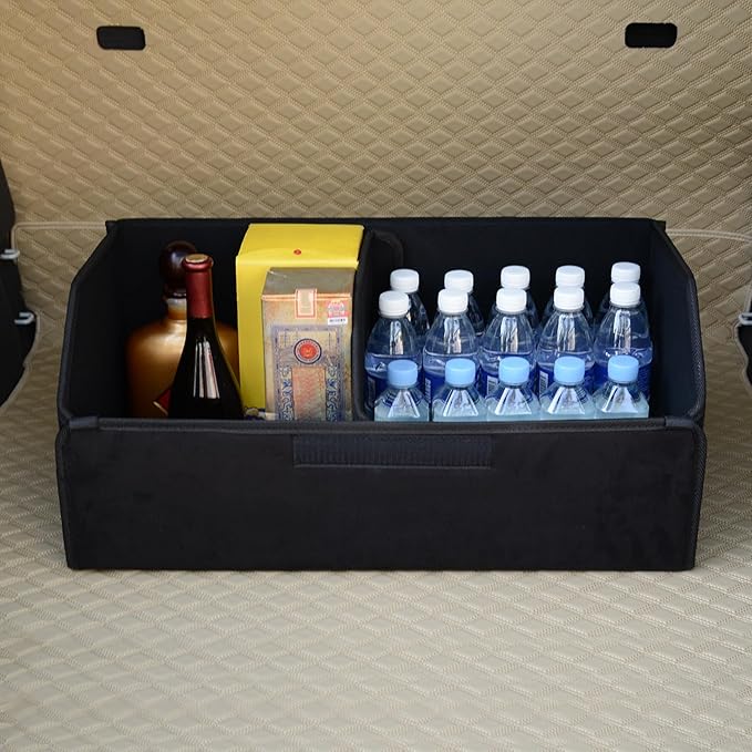 car organizers and storage for SUV,trunk organizer for sedan, leather foldable sleek box with lid,collapsible cargo bins, tool accessories containers,Collapsible Suede velvet (22 inch Covered)