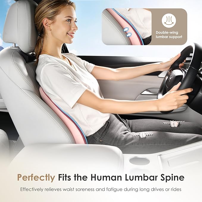 FLORICH Car Seat Cushion and Lumbar Support Pillow, Ergonomic Memory Foam Driving Seat Cushions for Back & Sciatica Pain Relief, Non-Slip Cushion for Car, Office, Truck, Wheelchair, Gaming Chair-Pink