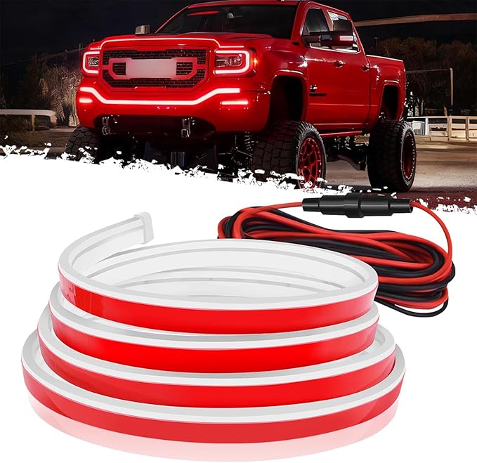 DIBMS 71" High Brightness Car Hood Gap LED Strip, LED Car Ambient Light, Dynamic Scan Activated Design, Daytime Driving Kits, Car Accessories Eclipse LED Lights (Red)