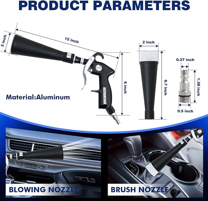 2in1 Car Cleaning Gun with 2 Nozzles, Multifunctional Dry Cleaning Gun, High Pressure Blower Gun, Car Detailing Tools for Quickly Blowing Out Dirt and DustWorking with Air