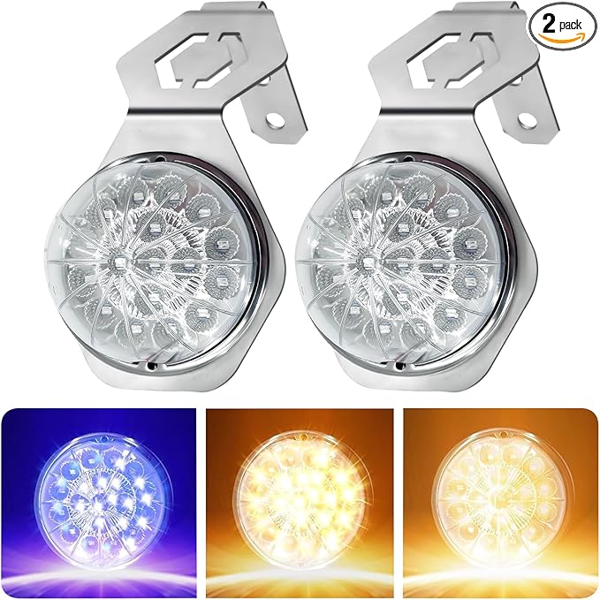 2PCS Turn Signals Bracket Watermelon Light, 17 LED Dual Revolution Amber Turn Signal and Marker to Blue Auxiliary Marker Lights with Watermelon Light Mounting Plate for Trailer Heavy Trucks