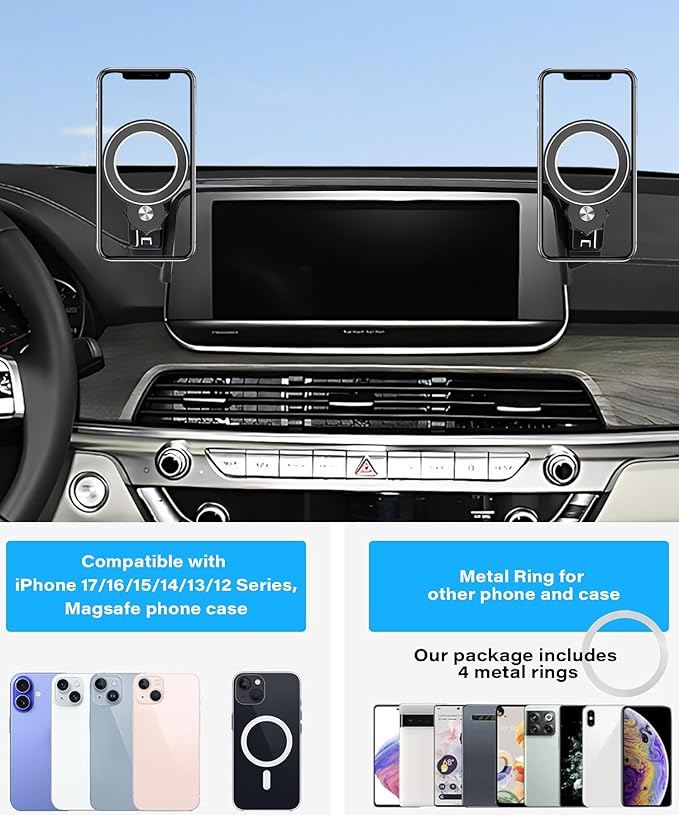Car Phone Holder for KIA Telluride 2019 2020 2021 2022 Accessories Apply to 10.25 Inch Touch Screen Fixed Clip MagSafe Passenger Cell Phone Mount Handsfree 360° Rotation