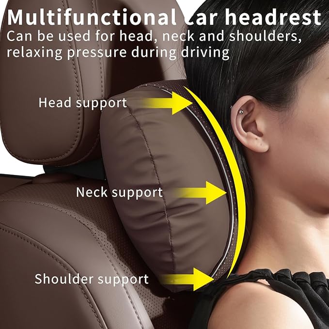 Car Headrest & Lumbar Support Set,Premium Skin-Feeling Napa Leather Soft and Comfortable Headrest,Car Seat Headrest Pillow Waist Support Car Interior Accessories for Driving Home Office