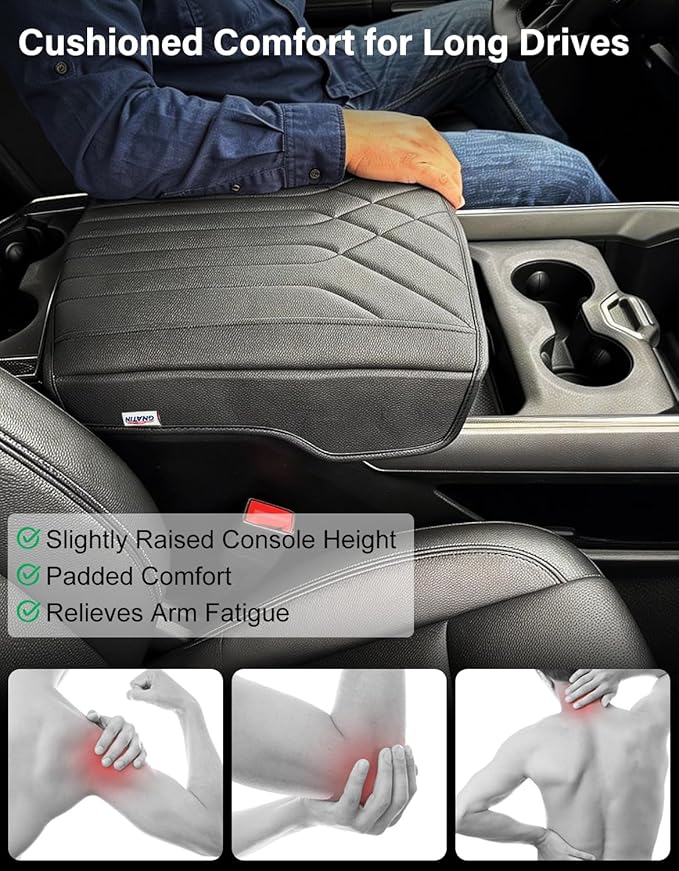 Center Console Armrest Cover Compatible with 5th Gen 2019-2026 Dodge RAM 1500 2500 3500 Accessories, Vinyl Leather Middle Console Pad Cushion Pad, Anti-Scratch, Black(Fits Bucket Seat Only)