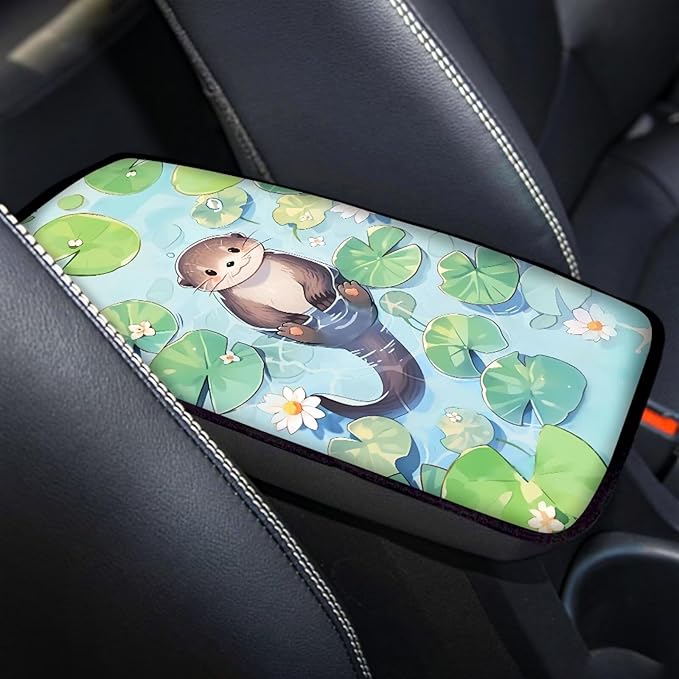 Water Sloth Auto Armrest Seat Box Cover Dust-Proof Car Center Console Armrest Cushion Cover Pad Protector Decorative Cute Sloth Car Accessories for Most Vehicle SUV