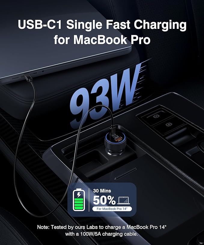 2026 Updated USB C Car Charger, 93W 3-Port Super Fast Type C Car Power Adapter PD/QC Charging Cigarette Lighter for iPhone 17/16/15/14/13/12/11 Pro Max, iPad,MacBook,Pixel, Android