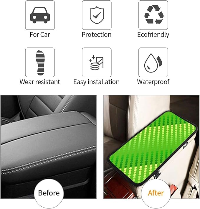 Satin Dots - Shades of Lime Green Universal Center Console Armrest Cover Pad Car Armrest Protector for Most Cars, Suvs & Trucks, Cushion with Easy Installation