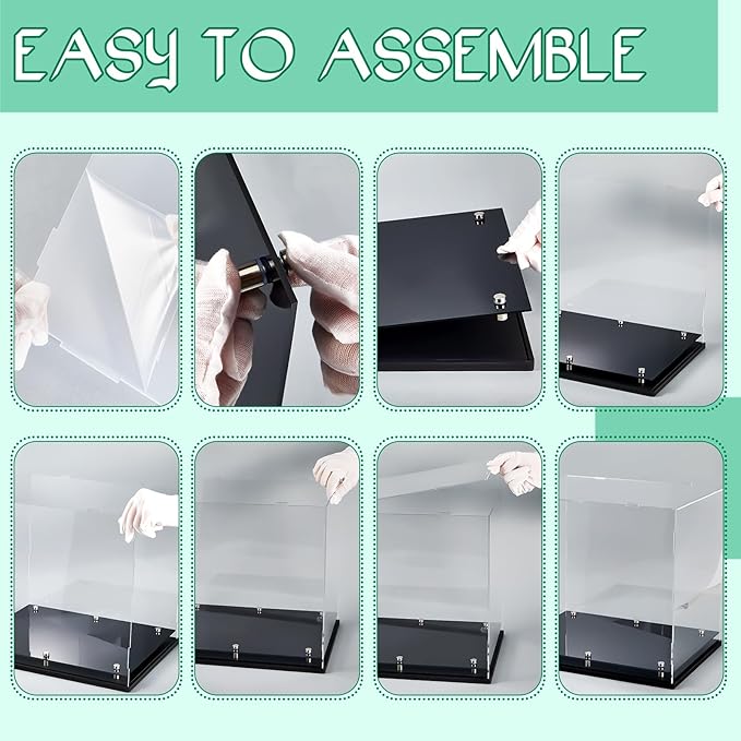 Barydat Clear Hat Display Case 7.8" L x 7.8" W x 8.6" H Crystal Acrylic Baseball Hat Box with Stainless Steel Risers Memorabilia Helmet Display Holder Stand