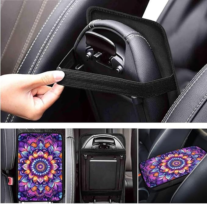 Bohemian Style Car Accessories for Men Women Flower Print Car Steering Wheel Cover Set 6 Pcs Cup Coaster Handbrake Gear Cover Suit for Most Cars Truck Vans SUV