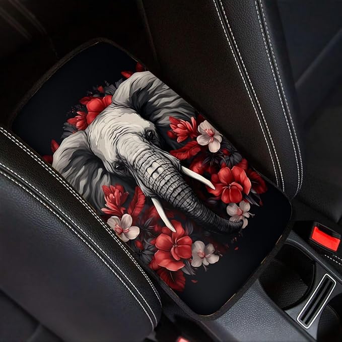 Dreaweet Car Armrest Cover Pad Center Console Cover Black,Elephant Car Accessories for Women,Soft Armrest Cover for Car Center Console for Cars Trucks SUV Sedan