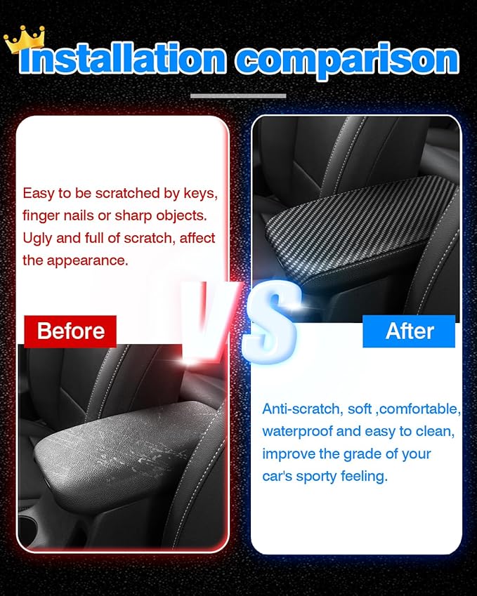 Autorder Center Console Cover for Kia Forte 2019-2024 Accessories Carbon Fiber Armrest Cover Anti-Scratch Middle Console Pad Leather Armrest Protector
