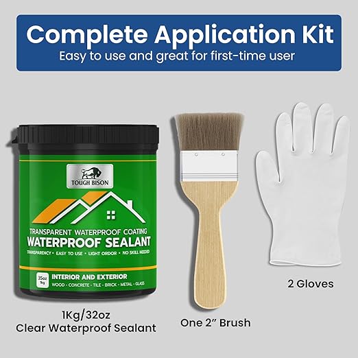 Clear Waterproof Sealant – Water-Based Transparent Waterproof Coating Acrylic Paste for Leakage for Roofs, Walls, Windows, Bathroom, Wood, Concrete, Tile, Metal, Indoor & Outdoor, Non-Toxic, 35oz, 1KG