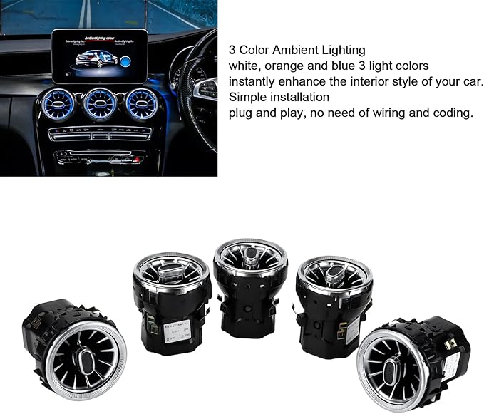 Qiilu Turbine Outlets Lamp, 5Pcs 3 Color Front Led Turbine Air Vent Ambient Light Kit Replacement For C Glcclass W205 X253 20152018