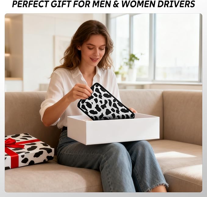 Cow Print Armrest Cover with 2 Side Pockets & Storage Bags, Cute Cow Car Decor,Center Console Cover Pad Organizer, Cow Pattern Cushion Mat,Interior Accessories for Most Vehicles (Black)