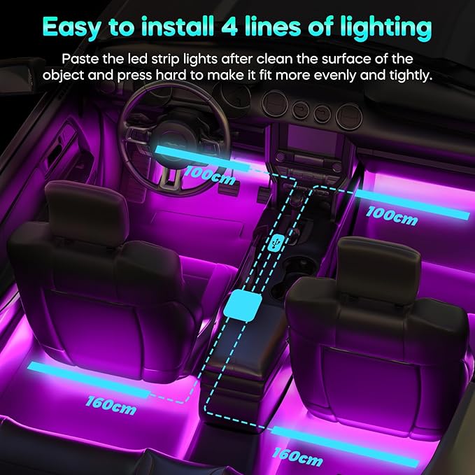 Winzwon Led Lights for Car Accessories Interior, Gifts for Mothers Day Him Her Men Women Teen Boys Girls, APP Control with USB Port Color Change Lights for Truck Decor