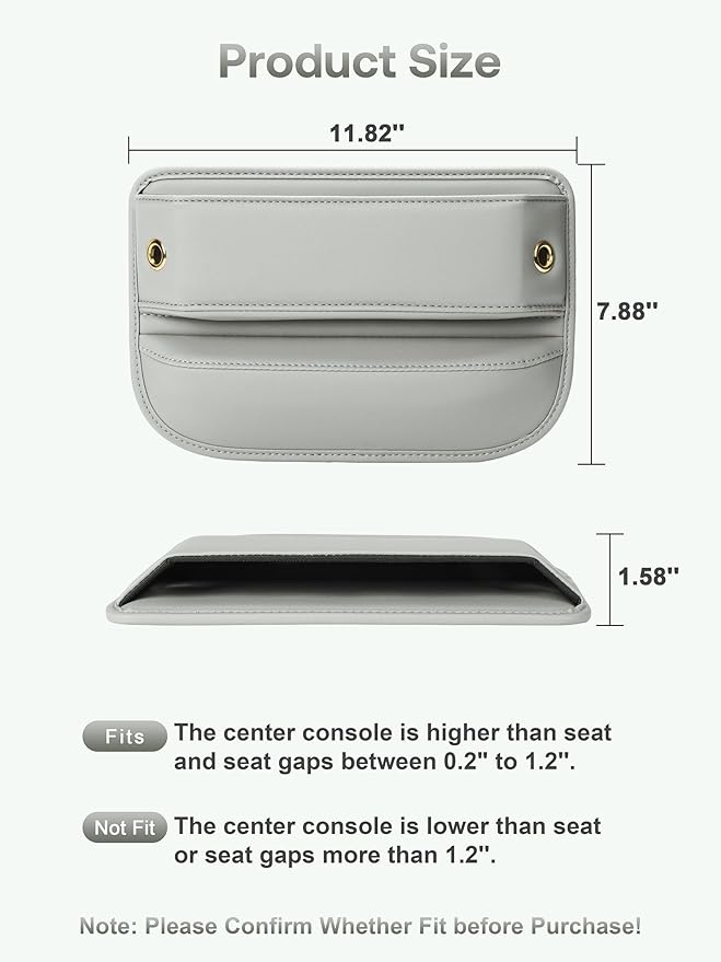 Premium Leather Car Seat Gap Filler Organizer (0.2”-1.2" Gaps), Clever Gifts for Car SUV Truck Owners (Beige, 2 Pack)