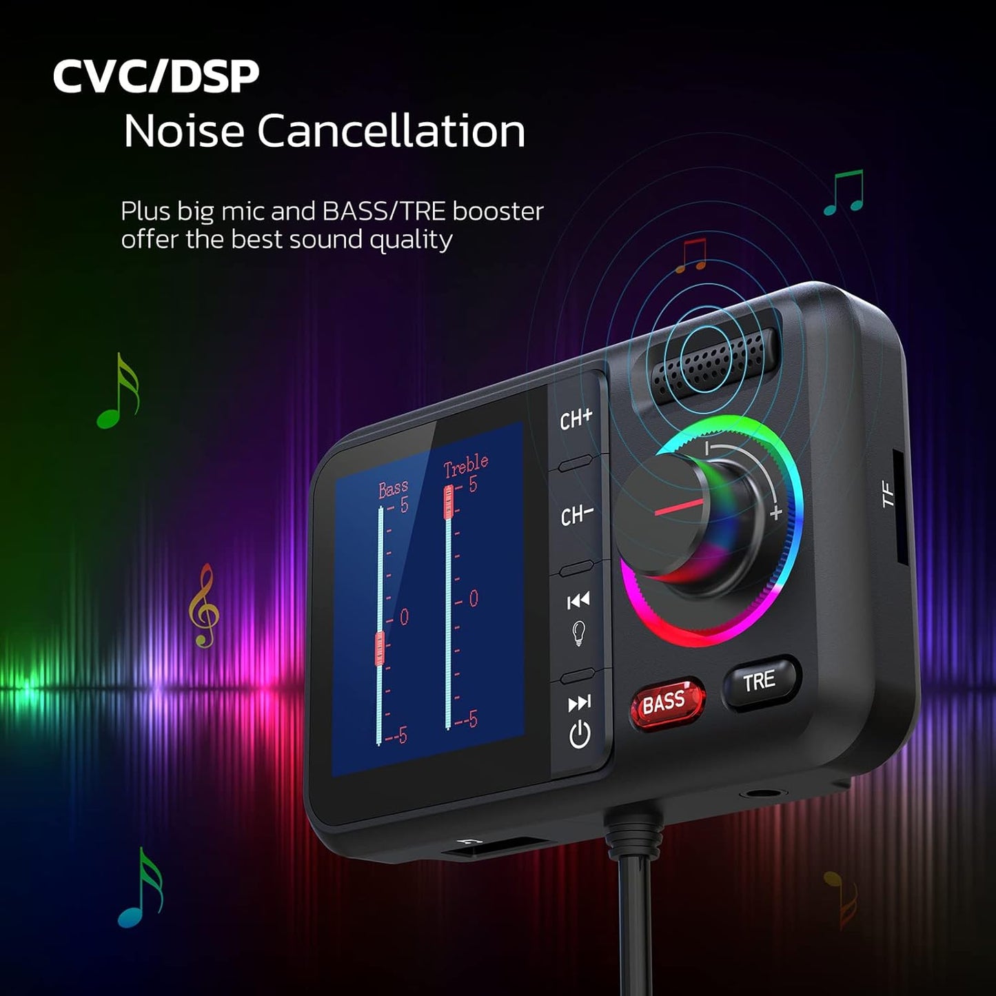 Nulaxy Bluetooth FM Transmitter for Car, Wireless Car Bluetooth V5.0 Adapter with Big Color Screen, Support QC3.0 Fast Charging, Hands-Free Call, MP3 Music Player BASS&TRE Booster, TF Card AUX-KM28