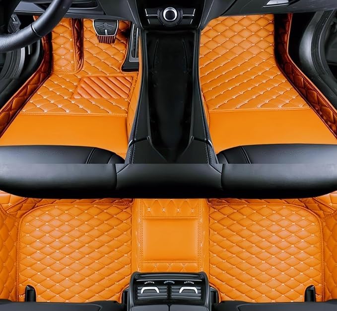 Yaruicar Custom Personalized Floor Mats for Cars Luxury Full Coverage All Car Floor Mats Anti-Slip Leather Car Mat Set Trucks & SUVs Trucks Automotive Floor Mats Liners (Orange)