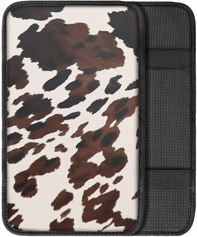 Coldinair Brown Cow Print Universal Car Center Console Pad Soft Armrest Protector Cover Fit for Most Vehicle,SUV,Truck,Car Interior Accessories Decor