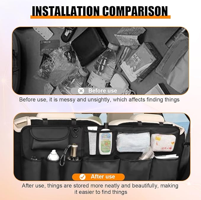 Car Trunk Organizer, Oxford Fabric Large Capacity Waterproof Vehicle Backseat Trunk Organizer, Multi-Pocket Auto Interior Storage Bag Accessories, Universal for SUV Sedan Truck