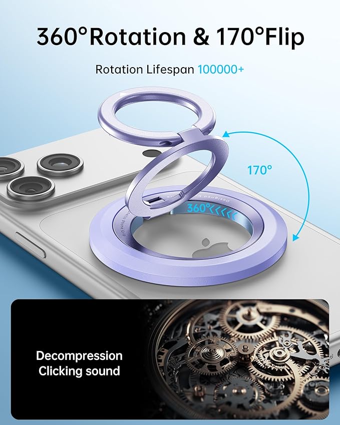 SYNCWIRE for MagSafe Ring Phone Holder, 360° Rotation Magnetic Cell Phone Grip Dual-Sided Magnets Phone Ring Kickstand Compatible with iPhone 17 16 15 14 13 12 Pro Max MagSafe, Android, Samsung etc.