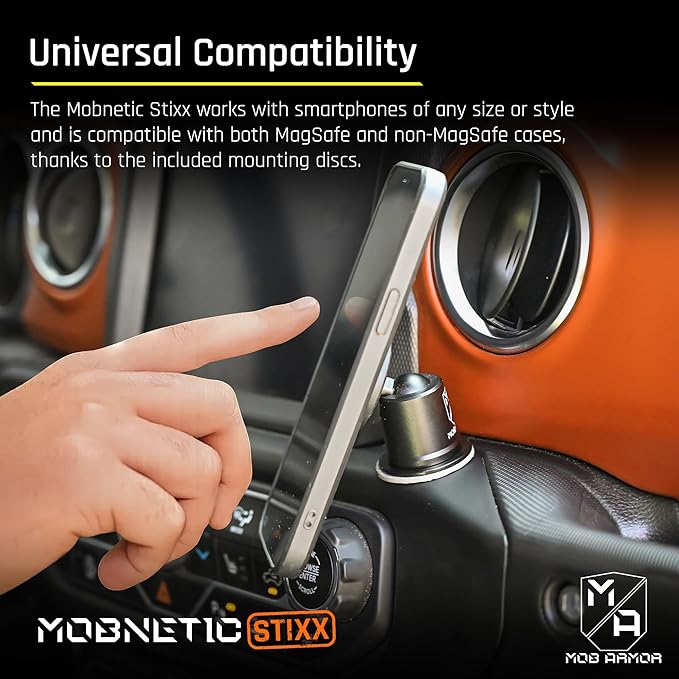 Mob Armor MobNetic Stixx - Phone Holder for Your Car, Magnetic Phone Mount for Trucks, Jeeps, and More - 90º Tilt & 360º Rotation, Compatible with iPhone & Android Smartphones
