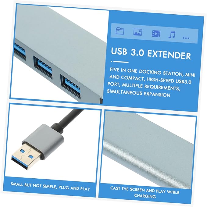 BESPORTBLE USB Hub USB Port Expander for Laptop High-Speed Data Transfer for Keyboard Charger Mouse Webcam Plug and Play Compact Design