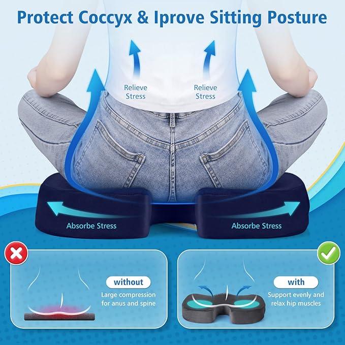 CloudBliss Gel Seat Cushion - Cooling Gel Enhanced, Memory Foam, Ergonomic Seat Cushion for Long Sitting for Office, Game, Car, Airplane (Large, Blue)
