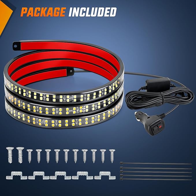 Nilight 60 Inch Truck Tailgate Strobe Light Strip Tail Emergency Bar Rear Window Warning Lamp Ultra-Bright Double Row 360 LED for Pickup Trailers Construction Vehicles Car SUV, Amber White