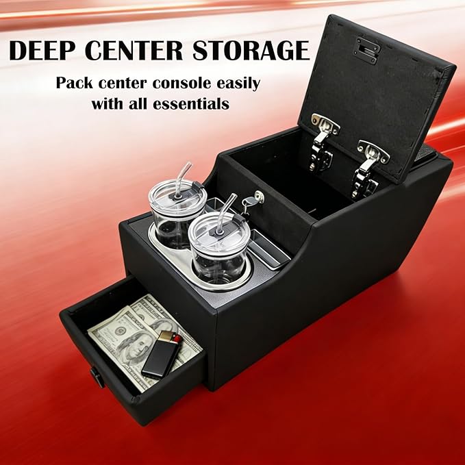 Truck Center Console Organizer Between Seat for Minivans, SUVs, Middle Van Bench Organizer for Floor Console Organizer Storage Box with 24cm Wide Locking Design with Clamshell Type Design