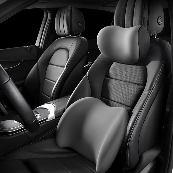 Car Lumbar Support Pillow Neck Pillow Set for Tesla Model 3 2017 2018 2019 2020 2021 2022 2023,Softness Cushion Neck Back Pain Relief Seat Accessories,Grey