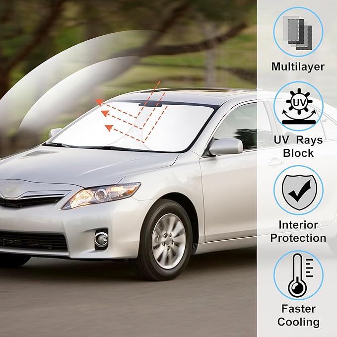 Windshield Sun Shade Custom Fit for 2007 2008 2009 2010 2011 Toyota Camry Accessories Foldable Sunshade Sun Blocker Protect Car from Sun Rays & Heat Damage Keep Car Cooler