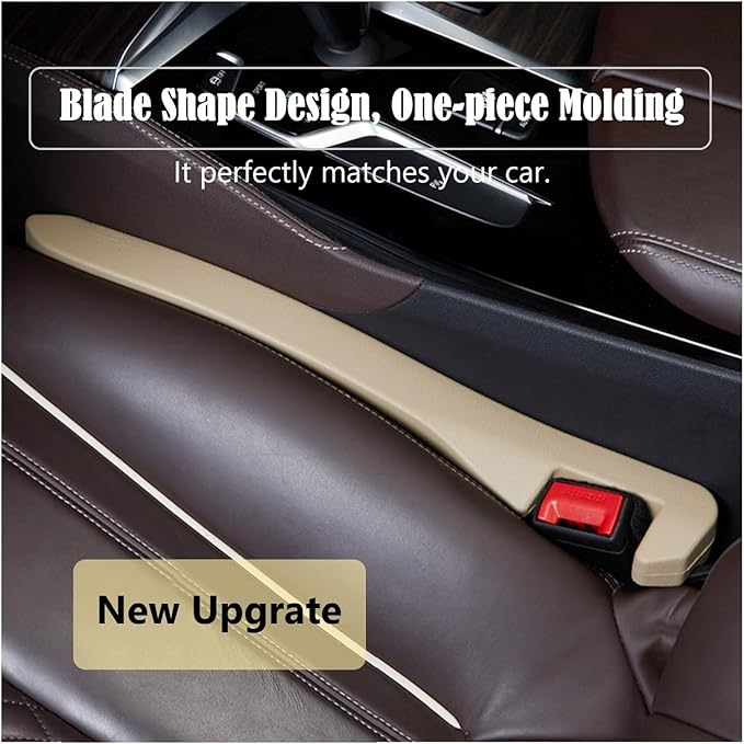 2Pcs Car Seat Gap Filler PU Leather, Auto Crevice Catcher Drop Blocker to Fill The Side Seat and Console Gap, Universal Vehicle Interior Accessories for Car, SUV, Truck (Beige)